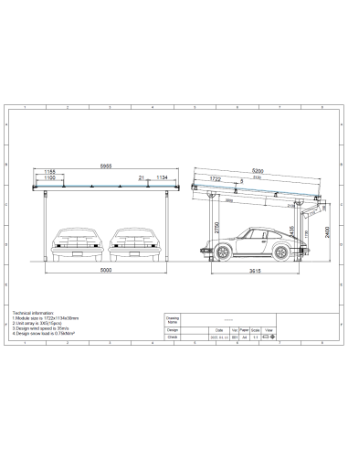 WINTOP Carport 2 AUTO BLACK con sistema di drenaggio