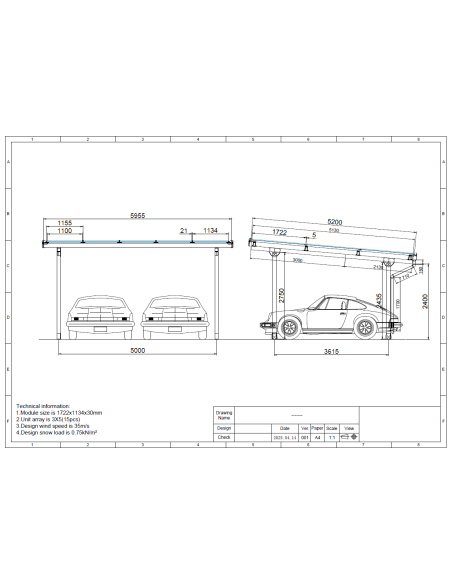 WINTOP Carport 2 AUTO BLACK con sistema di drenaggio