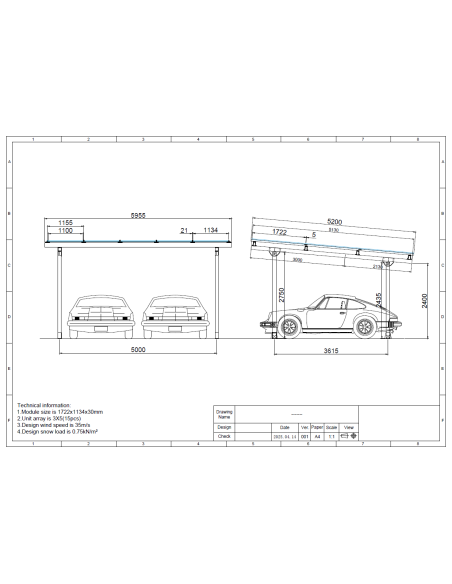Struttura in Alluminio Completa per Carport 2 auto WINTOP - Black