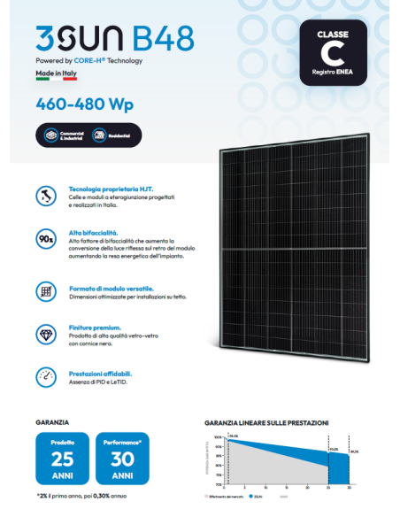 3SUN 460W - Serie B48 3SHBGA-AF-460 - 1754 x 1303 x 30 Voc 35,25 Isc 16,52