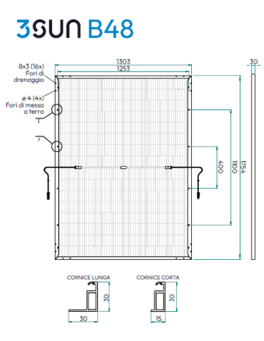 3SUN 460W - Serie B48 3SHBGA-AF-460 - 1754 x 1303 x 30 Voc 35,25 Isc 16,52