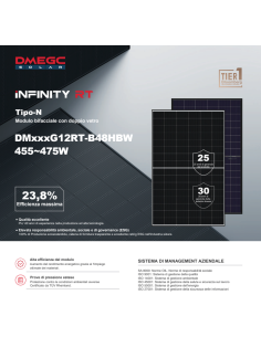 DMEGC 460W - DM460G12RT-B48HBW Bifacciale Vetro-Vetro, 1762x1134x30 - Voc 36,32 Isc 15,83