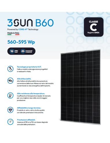 3SUN 590W - 3SHBGH-AD-590 - Serie 3SHBGH-AD-590 Bifacciale 2172 x 1303 x 35 Voc 44,35 Isc 16,59