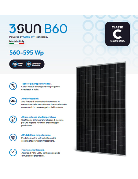 3SUN 590W - 3SHBGH-AD-590 - Serie 3SHBGH-AD-590 Bifacciale 2172 x 1303 x 35 Voc 44,35 Isc 16,59