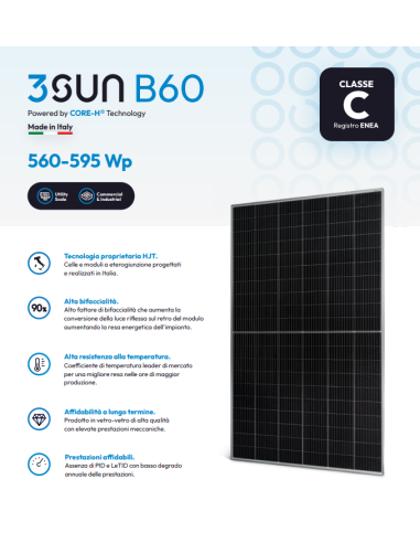 3SUN 590W - 3SHBGH-AD-590 - Serie 3SHBGH-AD-590 Bifacciale 2172 x 1303 x 35 Voc 44,35 Isc 16,59