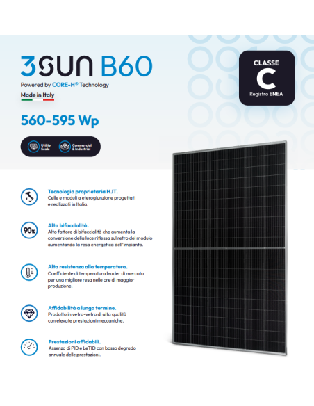 3SUN 590W - 3SHBGH-AD-590 - Serie 3SHBGH-AD-590 Bifacciale 2172 x 1303 x 35 Voc 44,35 Isc 16,59