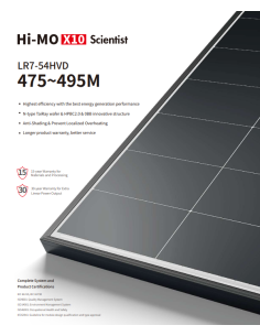 LONGI LR7-54HVH-480M Hi-Mo 10 1800*1134*30 - Voc 40.29 Isc 15.13. 2