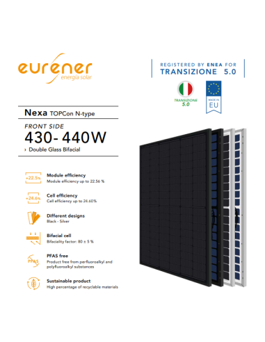 EURENER 440W- ESM440-54HM10-BB Bifacciale 1724x1134x30 Voc 38,91 Isc 14,37