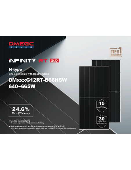 DMEGC 650W - DM650G12RT - B66HSW Bifacciale 2382×1134×30 Voc 50,29 Isc 16.56