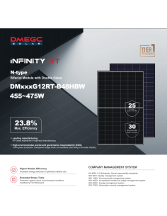 DMEGC 460W - DM460G12RT-B48HBW Bifacciale Vetro-Vetro, 1762x1134x30 - Voc 36,32 Isc 15,83 2