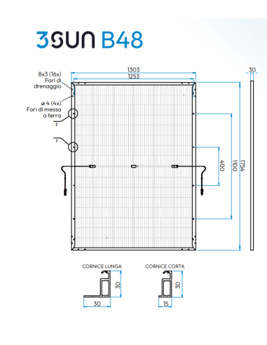 3SUN 475W - 3SHBGA-AF-475 Bifacciale 1754 x 1303 x 30 Voc 35,55 Isc 16,64