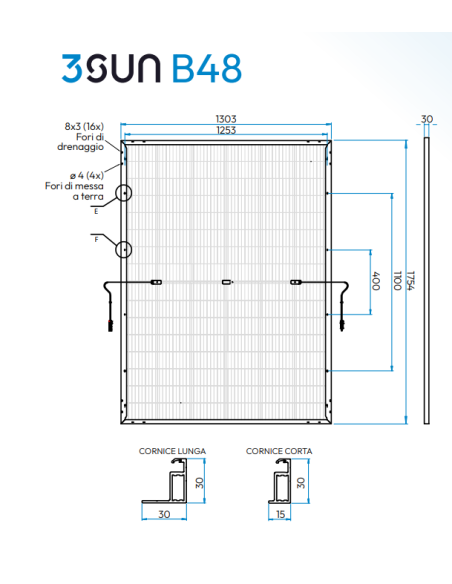 3SUN 475W - 3SHBGA-AF-475 Bifacciale 1754 x 1303 x 30 Voc 35,55 Isc 16,64