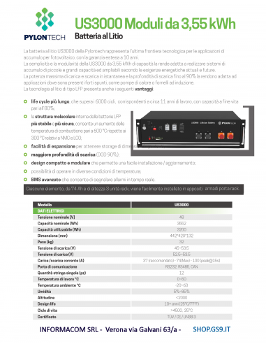 Batt Litio 3,5 kWh Pylontech US3000