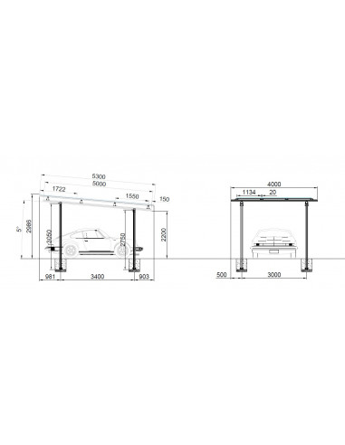 Struttura in Alluminio Completa per Carport 1 auto WINTOP - Silver