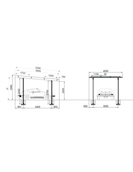 Struttura in Alluminio Completa per Carport 1 auto WINTOP - Silver