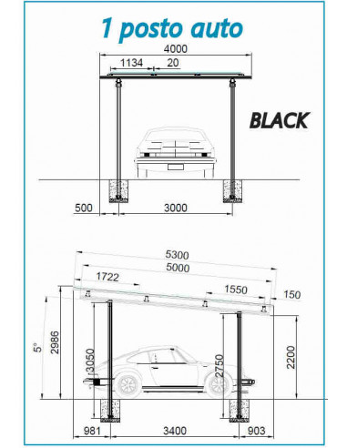 Struttura in Alluminio Completa per Carport 1 auto WINTOP - Black