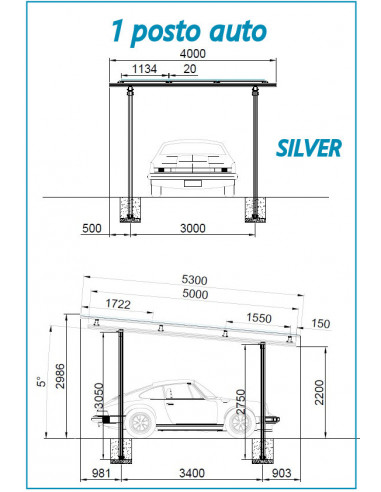 Struttura in Alluminio Completa per Carport 1 auto WINTOP - Silver