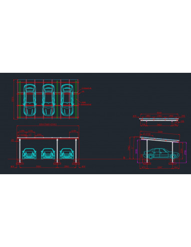 Struttura in Alluminio Completa per Carport 3 auto WINTOP