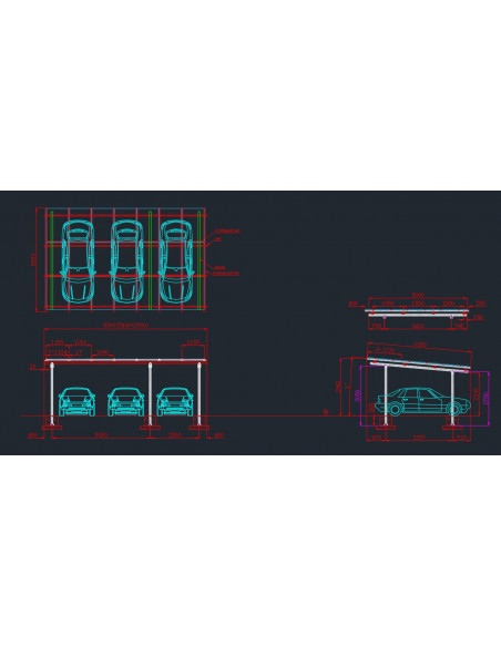 Struttura in Alluminio Completa per Carport 3 auto WINTOP
