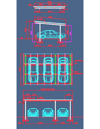 Struttura in Alluminio Completa per Carport 3 auto WINTOP
