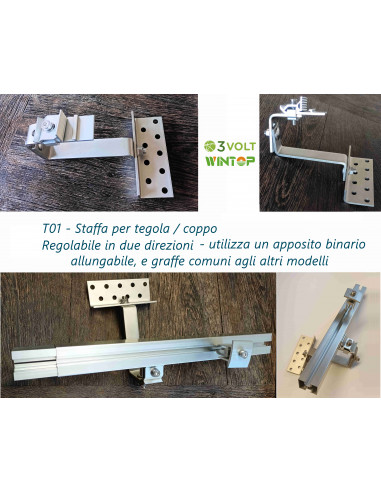 WINTOP fissaggio per tetto in tegola o coppi - Kit 4 pannelli